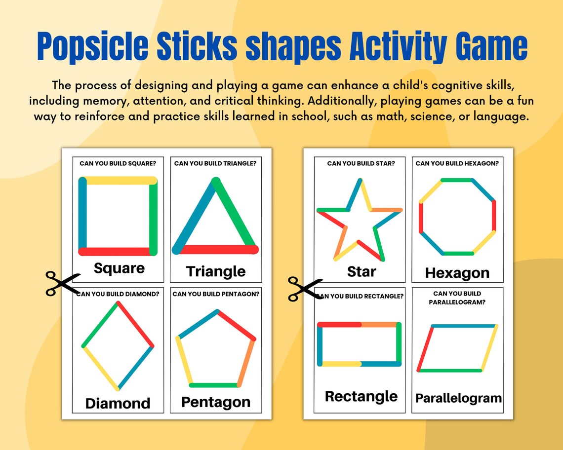 Popsicle Sticks Shapes Activity Game for Toddlers Montessori Printable ...