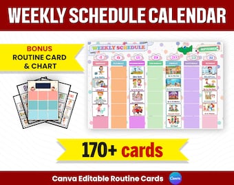 Kids Weekly Planner with daily calendar, Weekly Kids Calendar, Visual Schedule for toddlers, Children Routine Chart