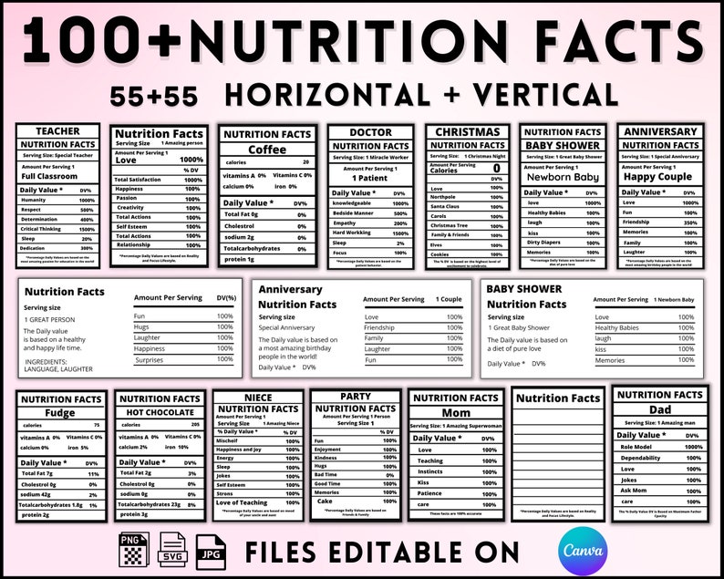 Paquete de más de 290 plantillas de favores de fiesta, favores de fiesta, plantillas de bolsas de chips, etiquetas de botellas de agua, plantilla de caja de zapatos, información nutricional, Canva editable imagen 4