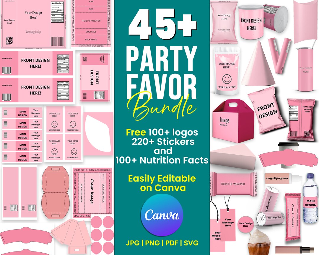 45 Party Favor Templates, Printable Templates Bundle, Capri Sun Labels