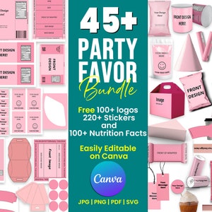 45+ Party Favor templates, Printable Templates Bundle, Capri Sun Labels, Gable Box, Chip Bag Template, Ring Pop, Chocolate Wrapper Template