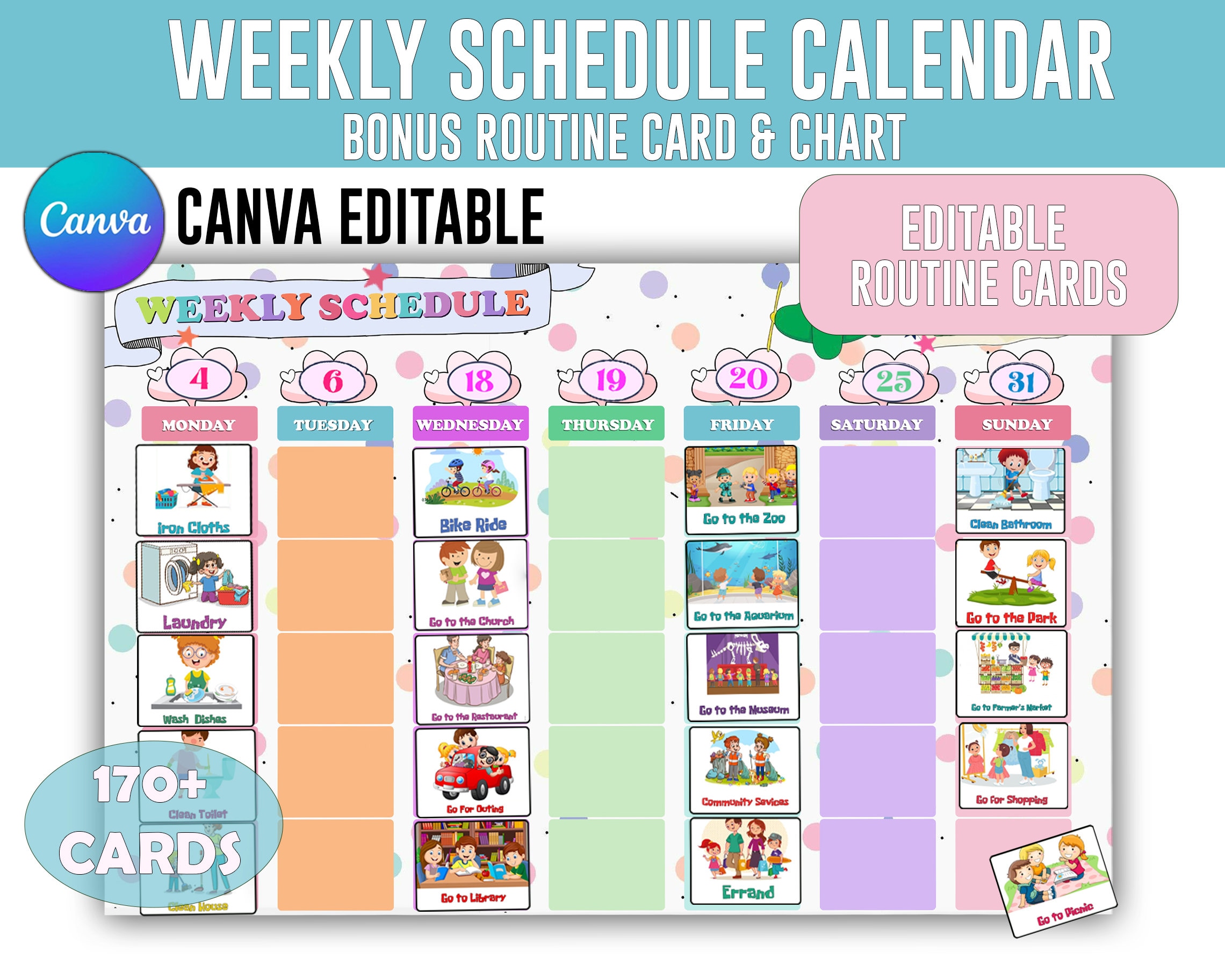 Weekly Kids Calendar Printable Visual Schedule Perpetual Calendar ...