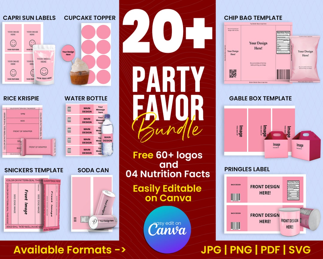 20+ Party Favor Templates, Party Favors, Template Bundle, Chocolate ...