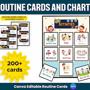 Editable Kids Daily Routine Cards , Toddler Routine Chart , Visual Schedule for Kids , Chore Chart, DIGITAL DOWNLOAD