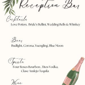 Plantilla EDITABLE para menú de barra de bodas