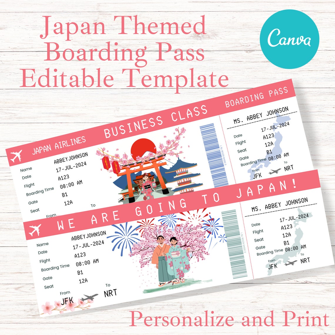 Editable and Printable Boarding Pass Template Surprise Vacation Trip ...