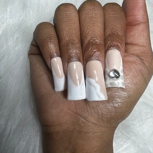 Press on nails long lasting |white classic duck nails|