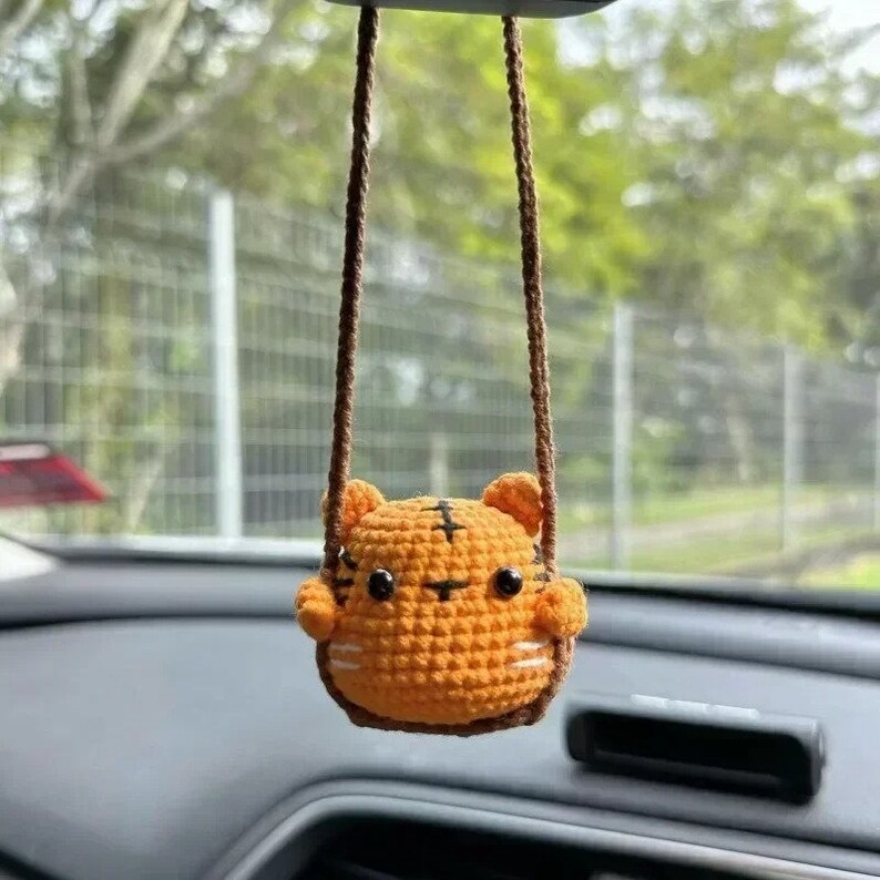 Car Cartoon Animal Rearview Mirror Crochet Swing Pendant - View #6