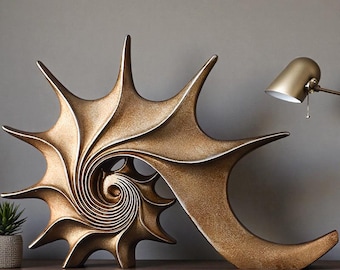 Grande scultura astratta in resina a forma di conchiglia, decorazione costiera