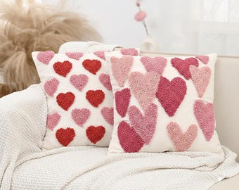 Federa per cuscino a forma di cuore trapuntato, cuscino in velluto rosa, decorazione femminile