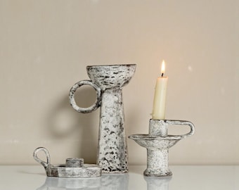 Portacandele vintage in ceramica Wabi Sabi, smalto maculato, decorazione Hygge