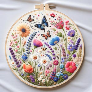 Floral Moon Embroidery Kit, Beginner DIY Craft Set