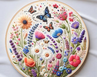 Kit per ricamo floreale a forma di luna, set fai da te per principianti