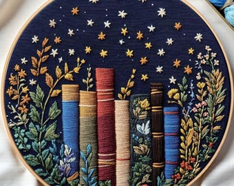 Kit da ricamo Starry Night Books, punto croce per principianti, arte del cerchio celeste
