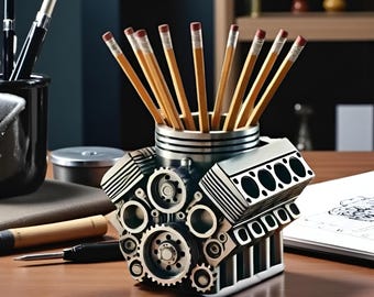 Portapenne a forma di blocco motore V8, organizer da scrivania per auto, regalo per amanti dell'auto