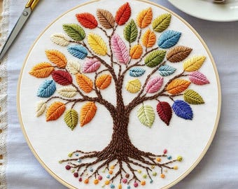 Kit per ricamo Albero della vita, punto croce con foglie arcobaleno, fai da te per principianti