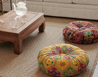 Cuscino da pavimento Mandala, cuscino da meditazione rotondo trapuntato, arredamento boho per la casa