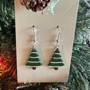 Christmas Tree Evergreen, Winter/Holiday Polymer Clay Silver Earrings, Gift