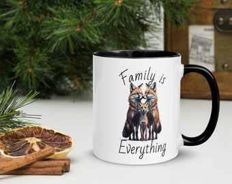 Mug with Color Inside, adorable fox family, family is everything, cute