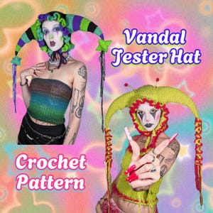 Harlequin Jester Hat Pattern - 2 in 1 Horned Clown Hat + Morning Star Crochet Pattern - Clowncore Accessory Blueprint