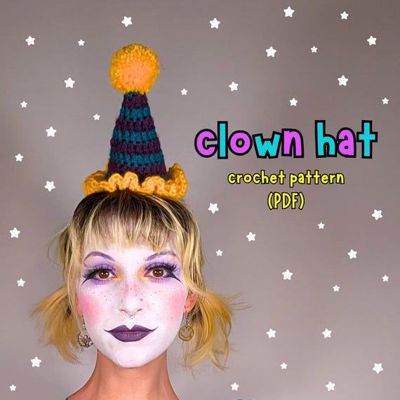 Clown Hat Crochet Pattern - Beginner Friendly Triangular Birthday Style Hat PDF - Halloween Clown Costume PDF