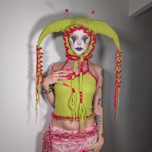 Wzór na czapkę arlekina błazna – 2 w 1, czapka klauna z rogami + wzór na szydełkowanie gwiazdy porannej – Clowncore Accessory Blueprint zdjęcie 6