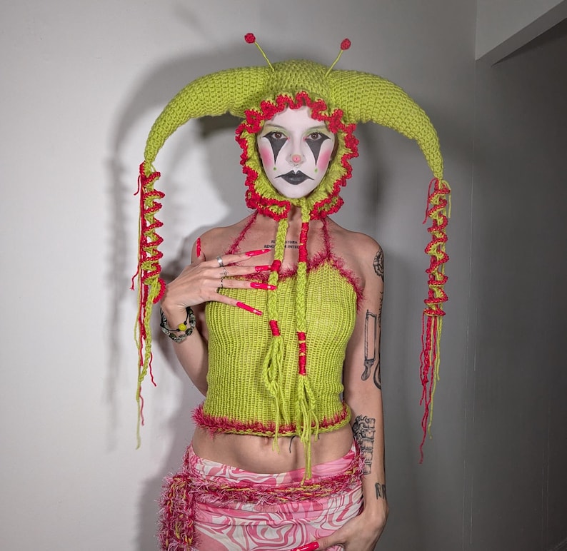 Wzór na czapkę arlekina błazna – 2 w 1, czapka klauna z rogami + wzór na szydełkowanie gwiazdy porannej – Clowncore Accessory Blueprint zdjęcie 6