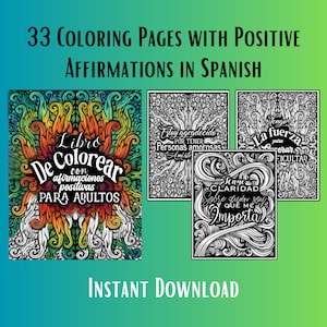Desenhos para colorir de afirmações positivas | Afirmações espanholas sobre dinheiro e abundância | Livro para colorir com 33 afirmações em língua espanhola