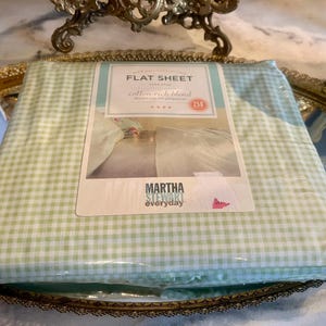 2002 Martha Stewart twin Flat Sheet Green Gingham Mix & Match Collection NEW
