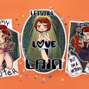 SEL Wired Goddess Lain Serial Experiments Sillies (3-Inch Die-Cut Easy in Matte, Glossy, Rainbow, or Halo + Clear or Glitter Laminate)