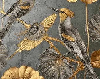 Gilded Chinoiserie birds and lotus