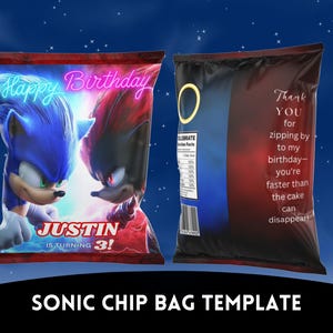 Sonic Birthday Chip Bag Template | Sonic theme Birthday chip bag | Sonic Editable Birthday chip bag | Sonic Digital Download Template