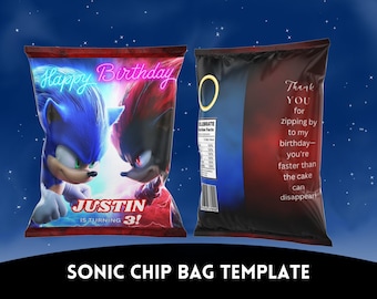 Sonic Birthday Chip Bag Template | Sonic theme Birthday chip bag | Sonic Editable Birthday chip bag | Sonic Digital Download Template
