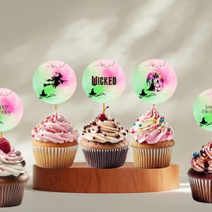 Wicked Birthday Cupcake toppers label, Wicked Birthday party decor, Wicked Editable cupcake topper, Wicked party Digital Download Template