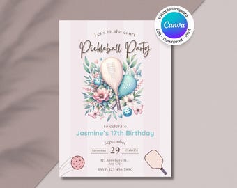 Pickleball Birthday Invitation, Pickleball Party Invite, Pickleball Birthday, Editable Digital Download