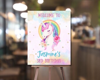 Unicorn Birthday Welcome Sign | Unicorn Theme Welcome Sign Editable | Birthday Welcome sign Digital Canva Download Template size 16x20 in