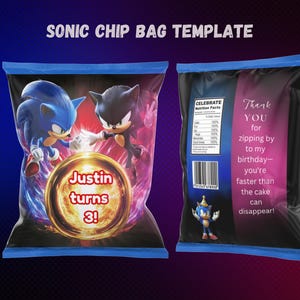 Sonic Birthday Chip Bag Template, Sonic theme Birthday chip bag, Sonic Editable Birthday chip bag, Sonic Digital Download Template