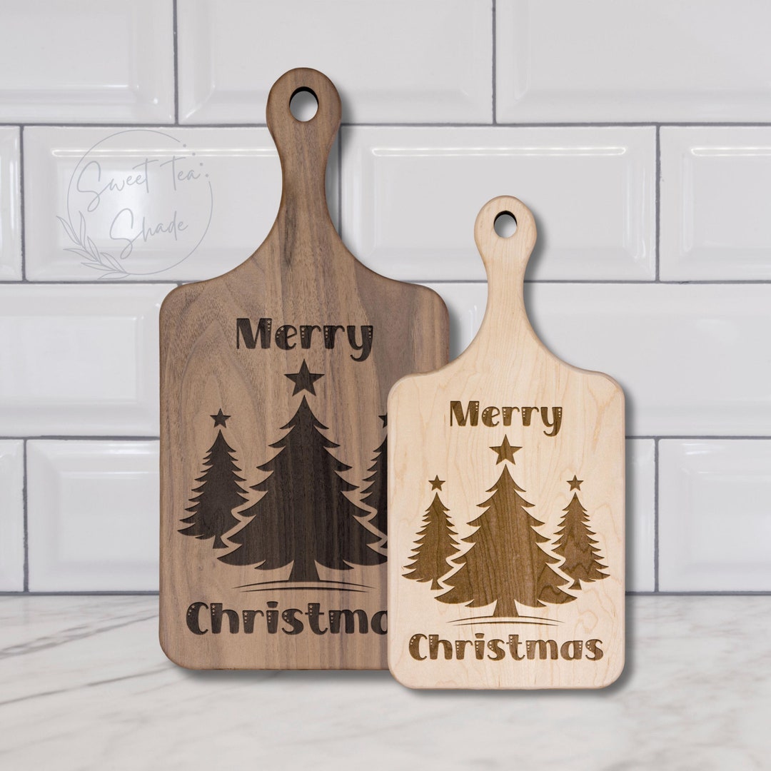Merry Christmas Trees Paddle Cutting Board, Christmas Charcuterie Board ...