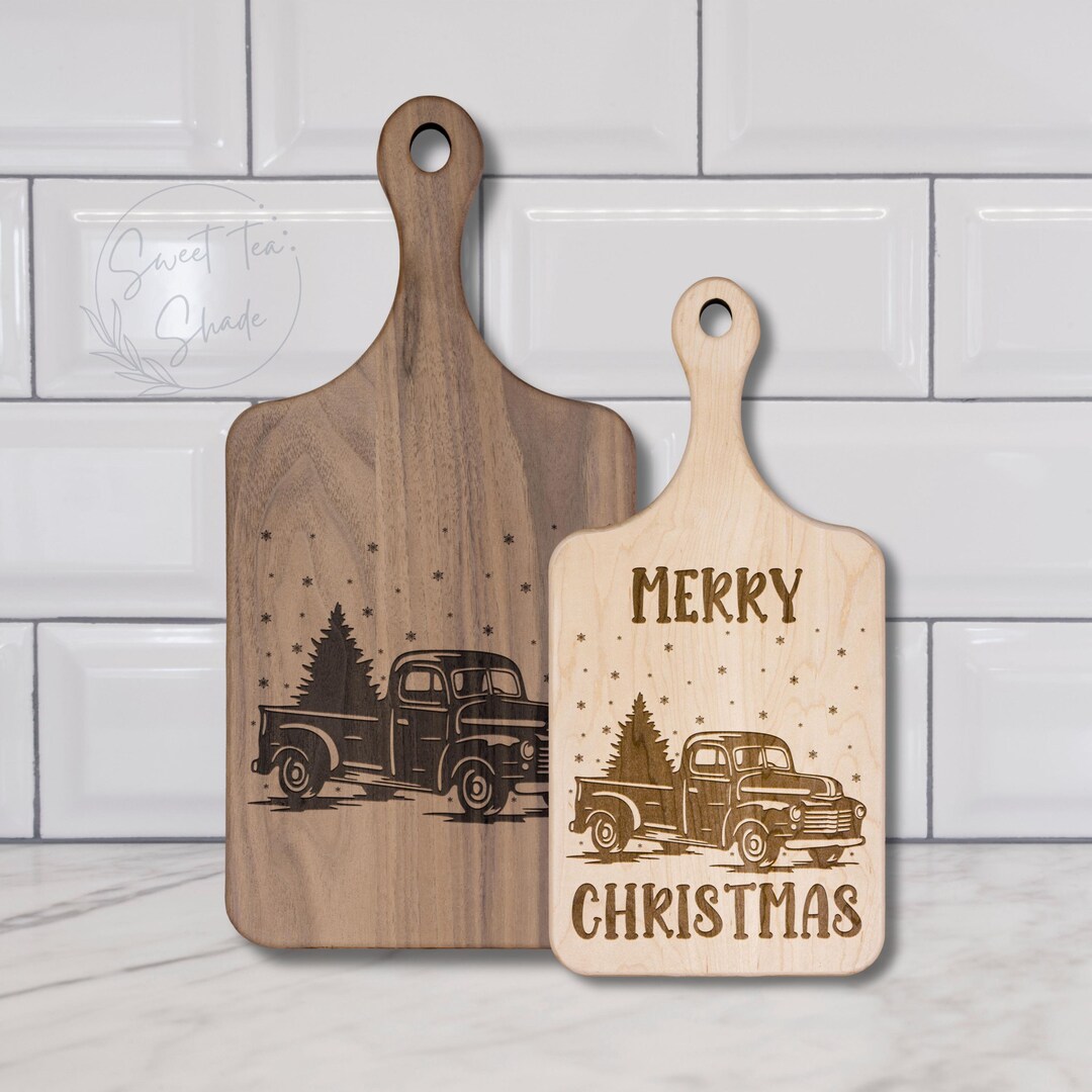 Merry Christmas Vintage Truck With Pine Tree Paddle Cutting Board ...