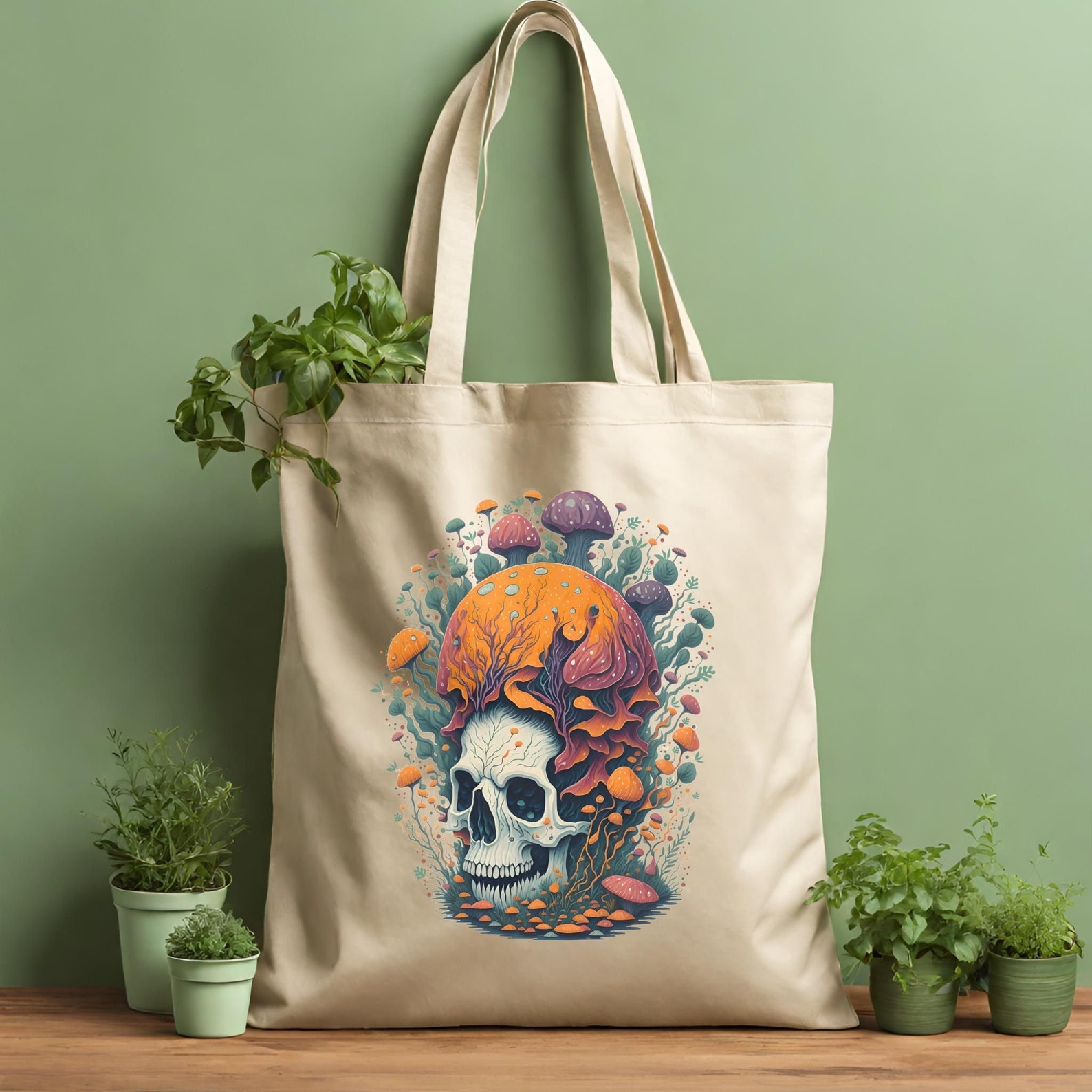 Women's Skull Garden Cotton Tote Bag - Reusable Shoulder Bag With Digital Print