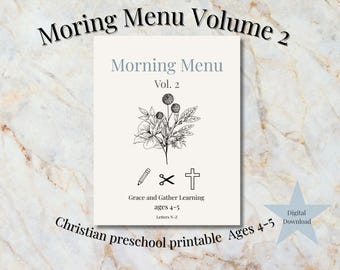 Christian Preschool Morning Menu Printable | Homeschool Morning Work Worksheets | Letter Tracing N–Z | Bible-Based Activities Ages 3–5