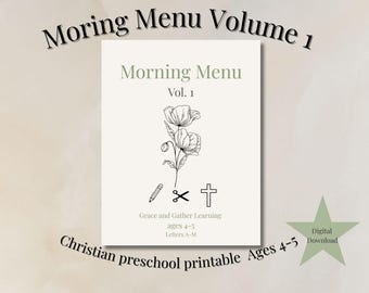 Christian Preschool Morning Menu Printable | Homeschool Morning Work | Letters A–M | Bible-Based Tracing Activities