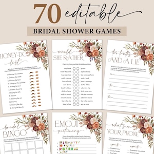 Bridal Shower Games Bundle Autumn, Fall in Love Bridal Shower Games, Editable Bachelorette Game Card, Wedding Shower Games Terracotta Floral