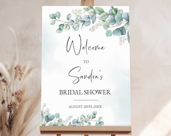 Bridal Shower Welcome Sign, Eucalyptus Welcome Sign Template, Editable Wedding Shower Poster, Greenery Bridal Shower, Printable Welcome Sign
