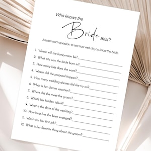 Who Knows the Bride Best Game, How Well Do you Know the Bride, Minimalist Bridal Shower Game, Wedding Shower, Editable Bachelorette Game
