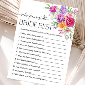 Who Knows the Bride Best Game, How Well Do you Know the Bride, Wildflower Bridal Shower Game, Editable Wedding Shower, Bachelorette Fun Game