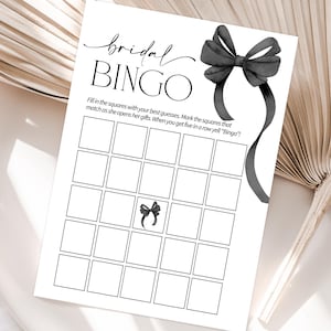 Bridal Bingo Bridal Shower Game, She&#39;s Tying the Knot Bridal Shower Game, Black Bow Wedding Shower Game Template, Editable Bridal Party Game