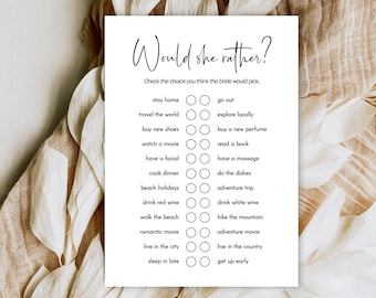 Would the Bride Rather Game, Would She Rather Printable Template, Wedding Shower Game, Editable Bridal Party Game, Fun Bridal Shower Game