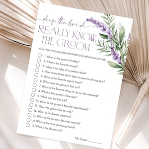 Does the Bride Really Know the Groom Game, How Well Does She Know the Groom, Lavender Bridal Shower Game, Lilac Wedding Shower Template