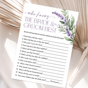 Who Knows the Couple Best Game, How Well Do you Know the Couple, Lavender Bridal Shower Template, Editable Wedding Shower Game Lilac Flowers